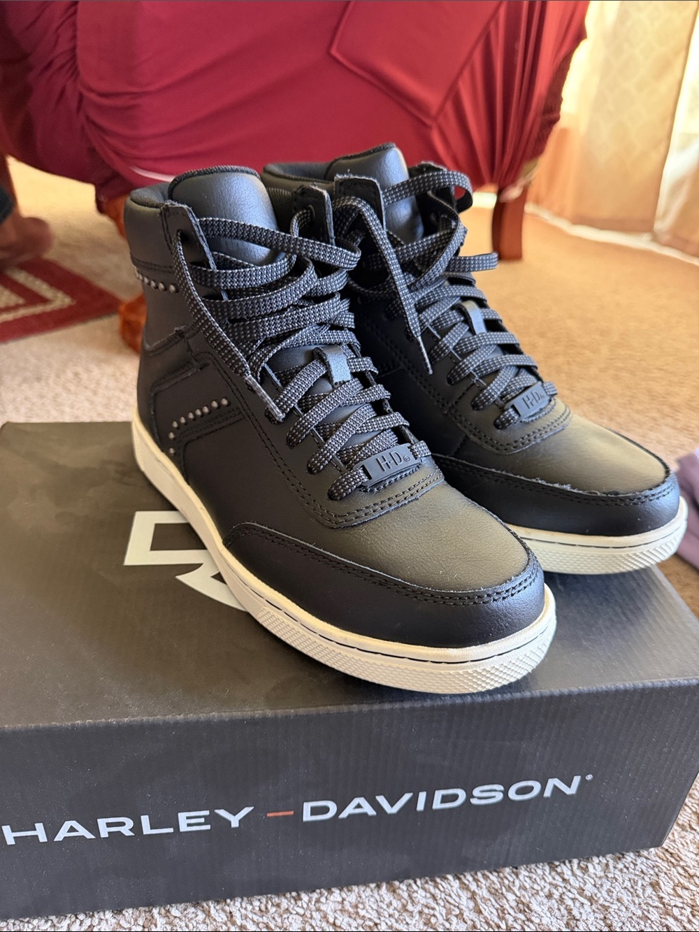 Harley-Davidson Black Lace-Up High-Top Sneakers with White Soles